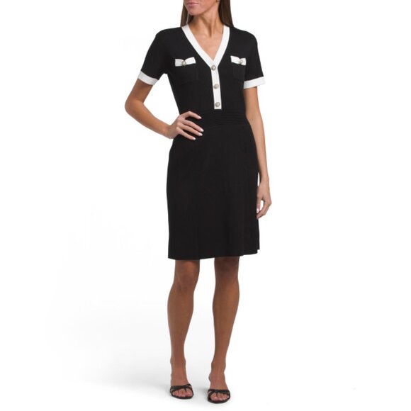 KARL LAGERFELD BLACK/SOFT WHITE Sweater Dress - Picture 1 of 2